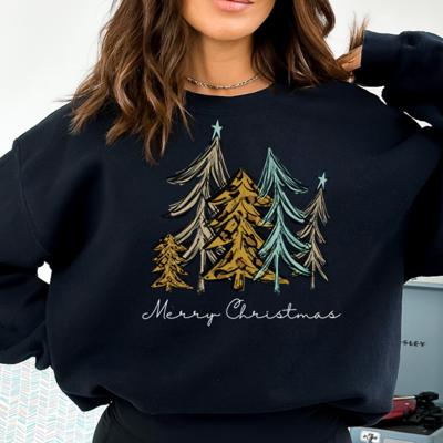 Leopard Trees Christmas Sweatshirt, Cozy Holiday Crewneck, Cute Leopard Print Christmas Tree Sweatshirt for Women