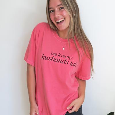 Embroidered Put It On My Husbands Tab T-Shirts for Women Funny Gift Short Sleeve Tops Comfort Colors Graphic Tee Cotton