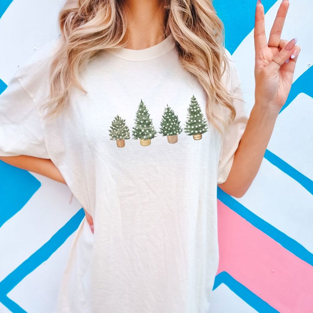 Pink Peppermint Lattes Christmas Shirt, Comfort Color Tees, Gingerbread Christmas Graphic Tees, Leopard Christmas Trees Shirts for Women, Merry and Bright Women's Holiday Shirt Coffee