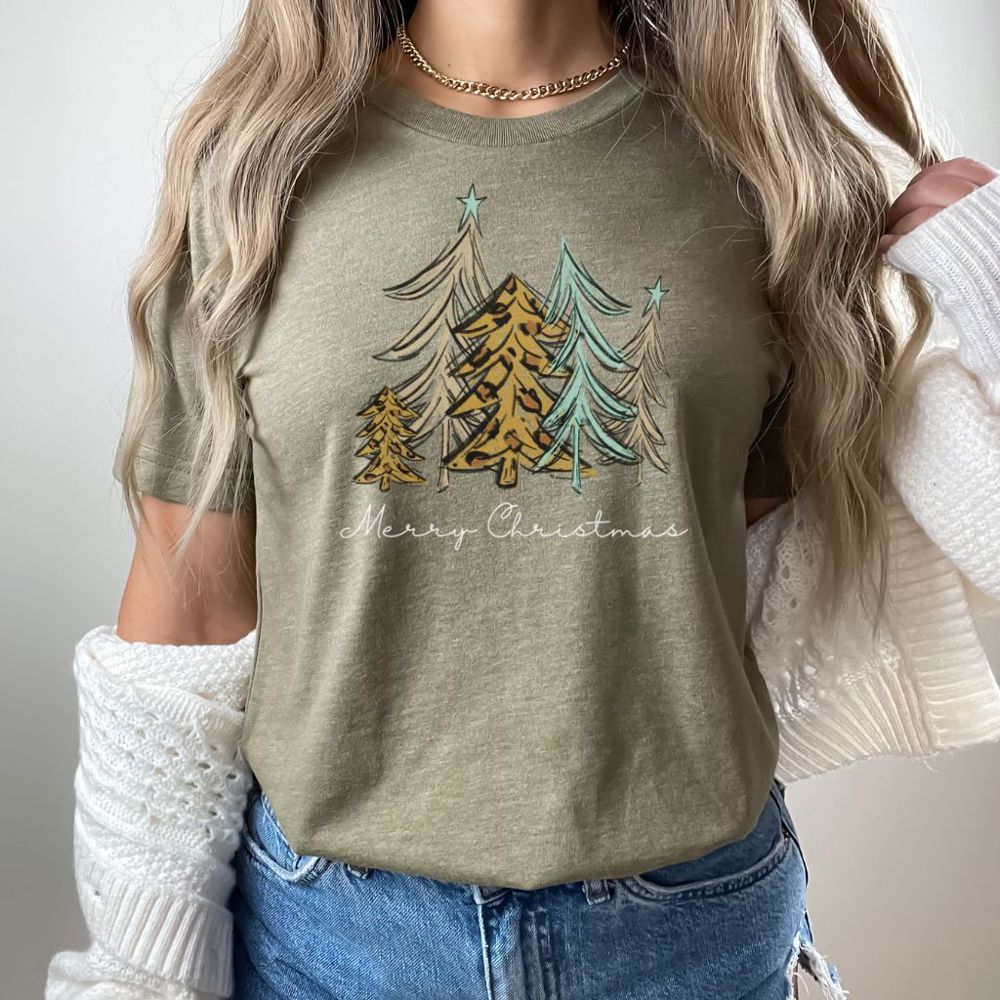 Pink Peppermint Lattes Christmas Shirt, Comfort Color Tees, Gingerbread Christmas Graphic Tees, Leopard Christmas Trees Shirts for Women, Merry and Bright Women's Holiday Shirt Coffee