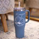  Personalized 40 oz Tumbler with Handle & Straw MAARS Birth Flower Tumbler Gift for Women Insulated Stainless, Bridesmaid Gift for Mom