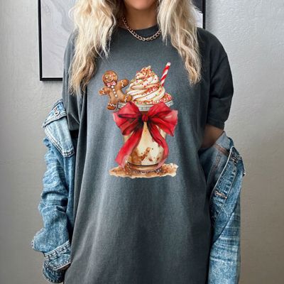 Gingerbread Coffee Christmas Comfort Colors Graphic Tee, Holiday Tee for Women, Fun Gifts for Her, Christmas Gift Ideas for Her