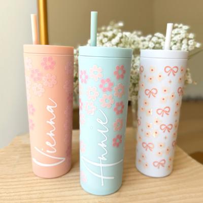 Custom Floral Tumbler With Lid and Straw, Bridesmaids Gifts, Acrylic Personalized Tumbler, Skinny Tumbler, Personalized Gift, Gift for Her