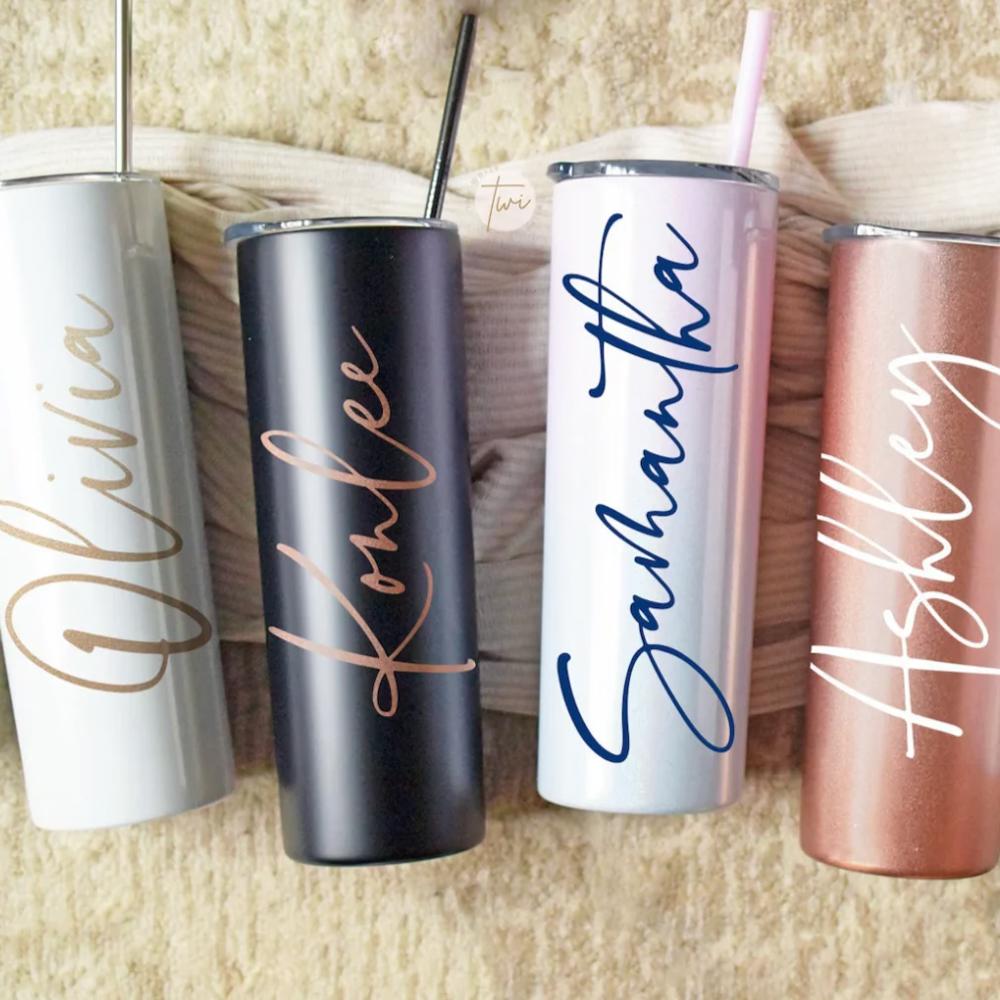 Personalized Skinny Tumbler with Slide Lid & Stainless Straw, Insulated Tumbler With Lid and StrawStainless Steel Skinny Tumbler Cup, Bridesmaid Gift Proposal