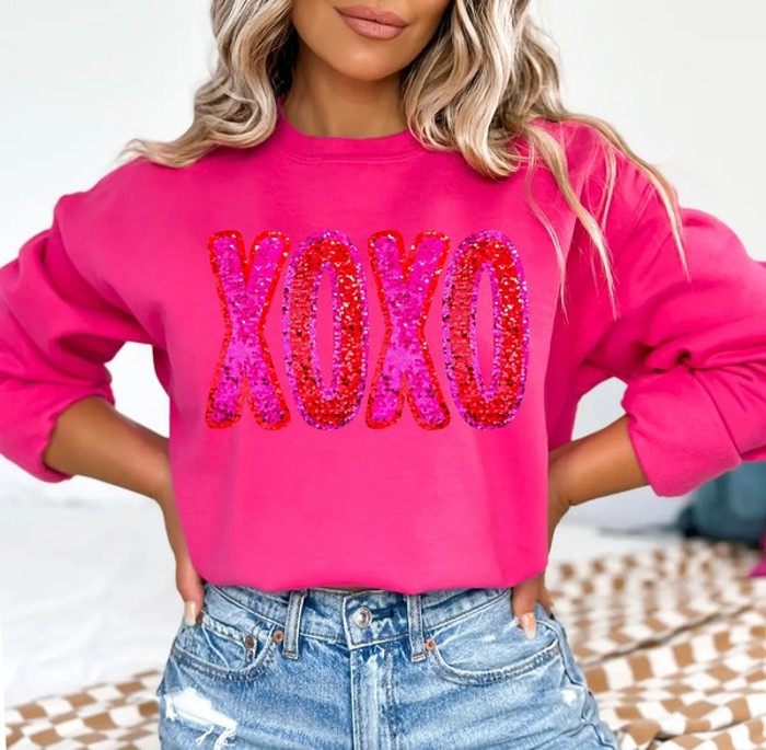 XOXO Sequin Valentine's Day Sweatshirt, Valentine's T-Sweatshirt for Women, Valentine's Day Sweatshirt