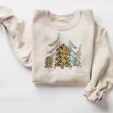  Leopard Trees Christmas Sweatshirt, Cozy Holiday Crewneck, Cute Leopard Print Christmas Tree Sweatshirt for Women