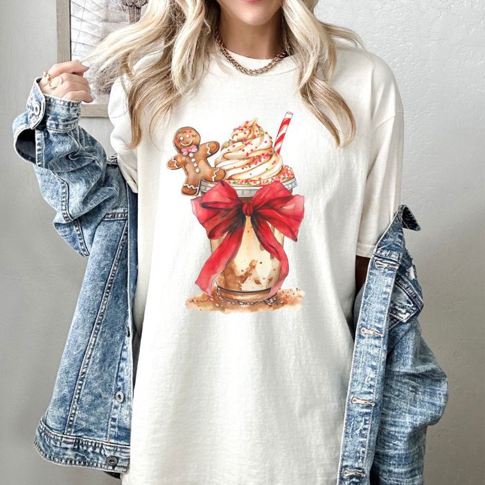 Gingerbread Coffee Christmas Comfort Colors Graphic Tee, Holiday Tee for Women, Fun Gifts for Her, Christmas Gift Ideas for Her