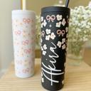  Custom Floral Tumbler With Lid and Straw, Bridesmaids Gifts, Acrylic Personalized Tumbler, Skinny Tumbler, Personalized Gift, Gift for Her