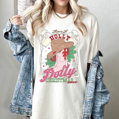 Holly Dolly Christmas Comfort Colors Graphic Tee, Holiday Tee for Women, Fun Gifts for Her, Christmas Gift Ideas for Her