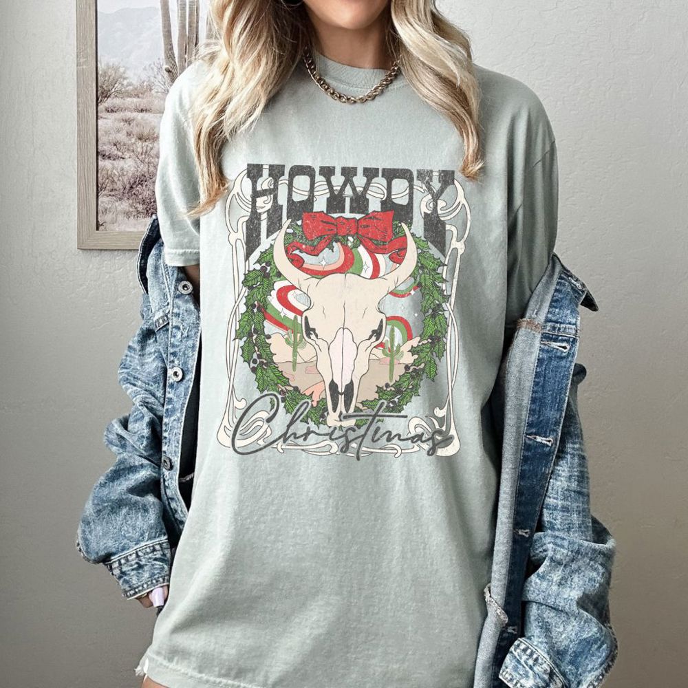 Holly Dolly Christmas Shirt, Bella Canvas Shirt, Christmas Doodles Graphic Tees, Vintage Howdy Christmas Shirts for Women, Classic Christmas