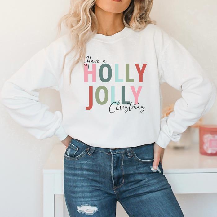 Holly Jolly Christmas Sweatshirt, Cute Holiday Crewneck for Women, Festive Winter Pullover, Cozy Christmas Sweater Outfit