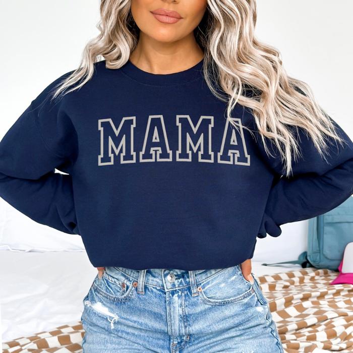 Embroidered Mama Sweatshirt Mother's Day Gift, Mom to Be Gift, Sleeve Text, Personalized Gifts, Trendy Crewnecks for Women, Mom Gifts
