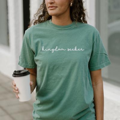 Kingdom Seeker Embroidered Christian T-Shirt for Women, Faith Based Comfort Colors Tee, Minimal Christian Apparel