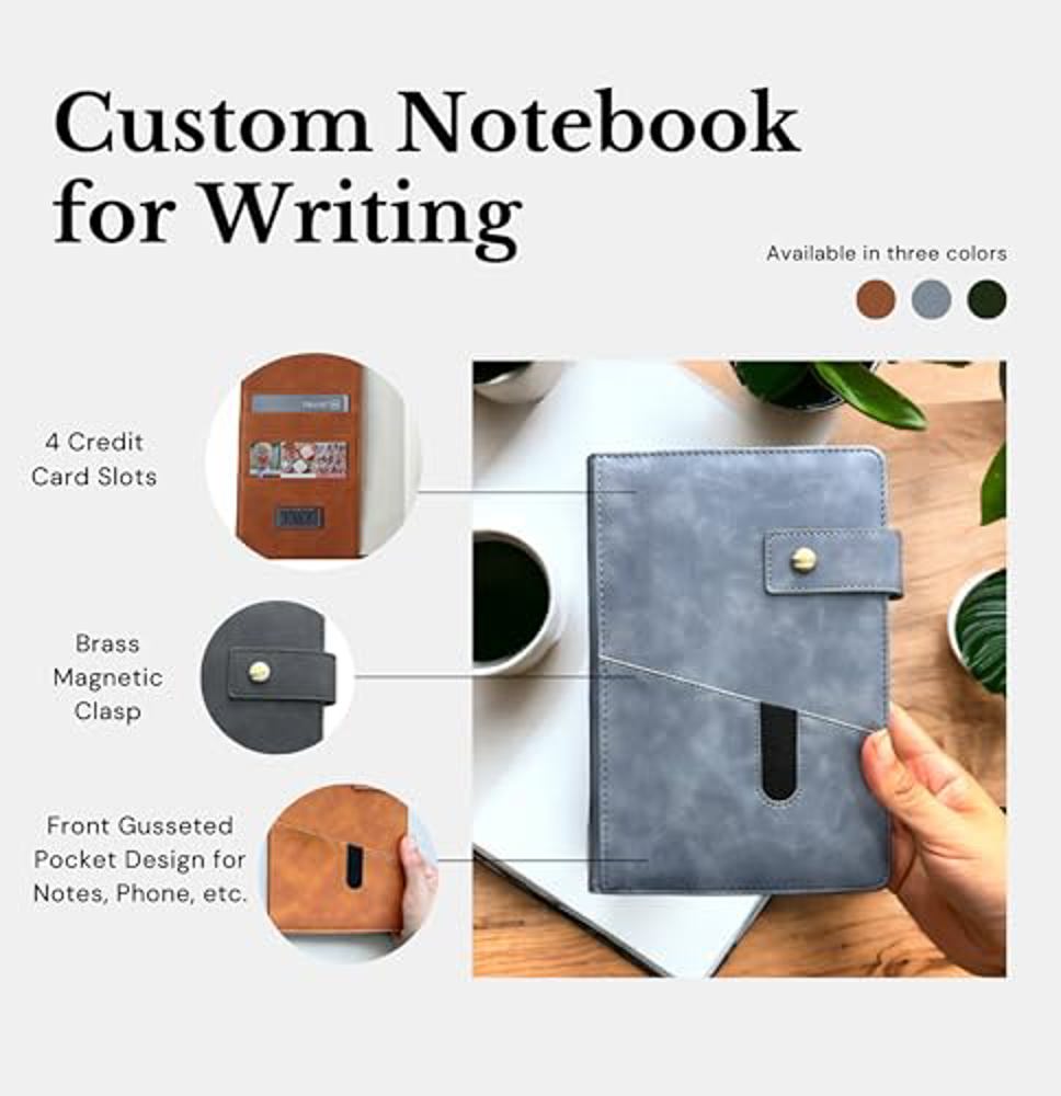 Leather Journal Refillable Journal Custom Notebook for Writing with Card Slots, Lined Leather Bound A5 Daily Journal, Executive Notebook Travel Diary Gift