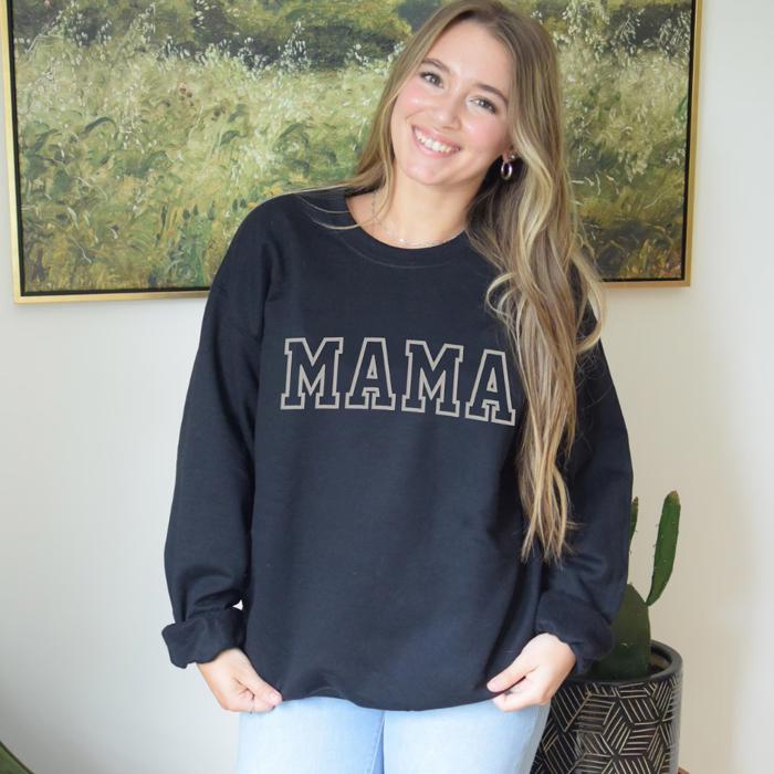 Embroidered Mama Sweatshirt Mother's Day Gift, Mom to Be Gift, Sleeve Text, Personalized Gifts, Trendy Crewnecks for Women, Mom Gifts
