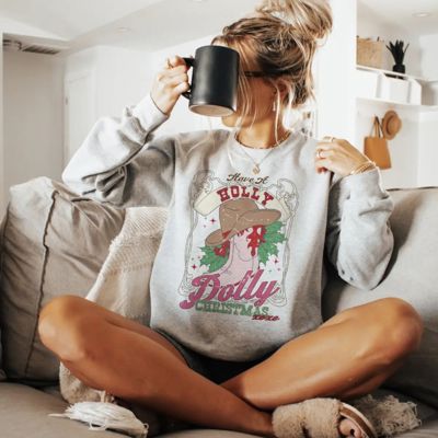 Holly Dolly Christmas Sweatshirt, Cute Country Holiday Crewneck, Cozy Christmas Sweater for Women, Festive Winter Pullover Outfit
