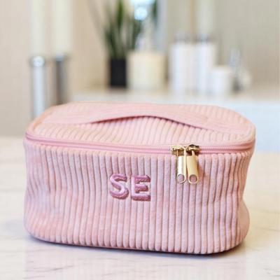 Personalized Embroidered Makeup Bag, Custom Cosmetic Bag, Personalized Gift, Corduroy Toiletry Bag Women, Bridesmaid Gift, Pouch Travel Bag