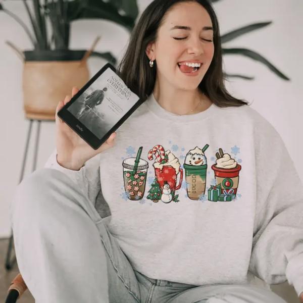 Peppermint Lattes Christmas Sweatshirt, Vintage Christmas Shirts for Women, Christmas Matching Sweatshirt