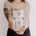 Black Bows Personalized Iced Coffee Cup Floral Retro, Custom Can Glass with Lid and Straw, Bridesmaid Gift, Bachelorette Glass Cup, Bridesmaid Proposal