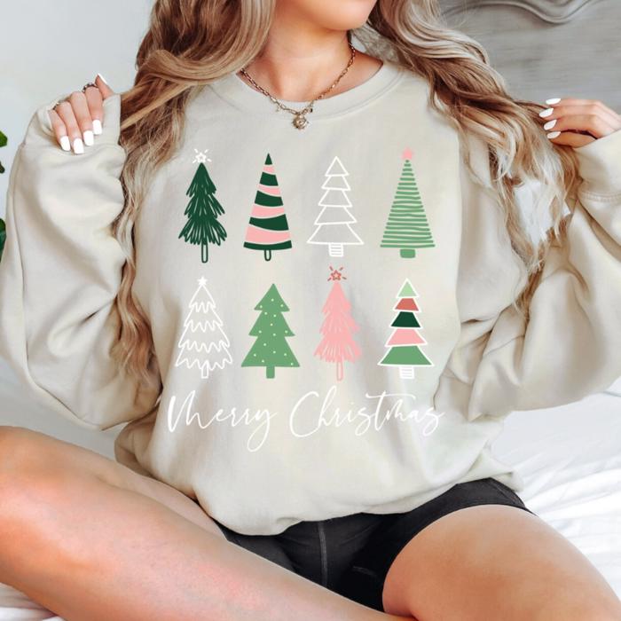 Boho Merry Christmas Sweatshirt, Cute Holiday Crewneck for Women, Retro Christmas Sweater, Cozy Winter Pullover, Festive Holiday Outfit
