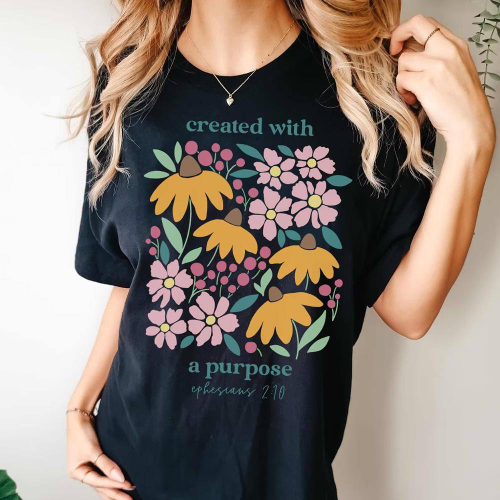 Christian T-Shirts for Women Faith Religious Gift Casual Inspirational Short Sleeve Tops Comfort Colors Graphic Tee Spring Floral Cotton