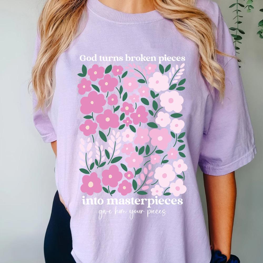 Christian T-Shirts for Women Faith Religious Gift Casual Inspirational Short Sleeve Tops Comfort Colors Graphic Tee Spring Floral Cotton