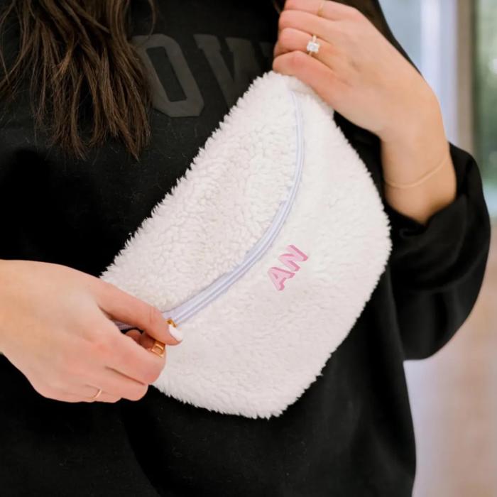 Shadow Monogram Fleece Belt Bag for Women Custom Crossbody Sling Bag Sherpa with Adjustable Strap Fanny Pack for Waist Trending Gifts