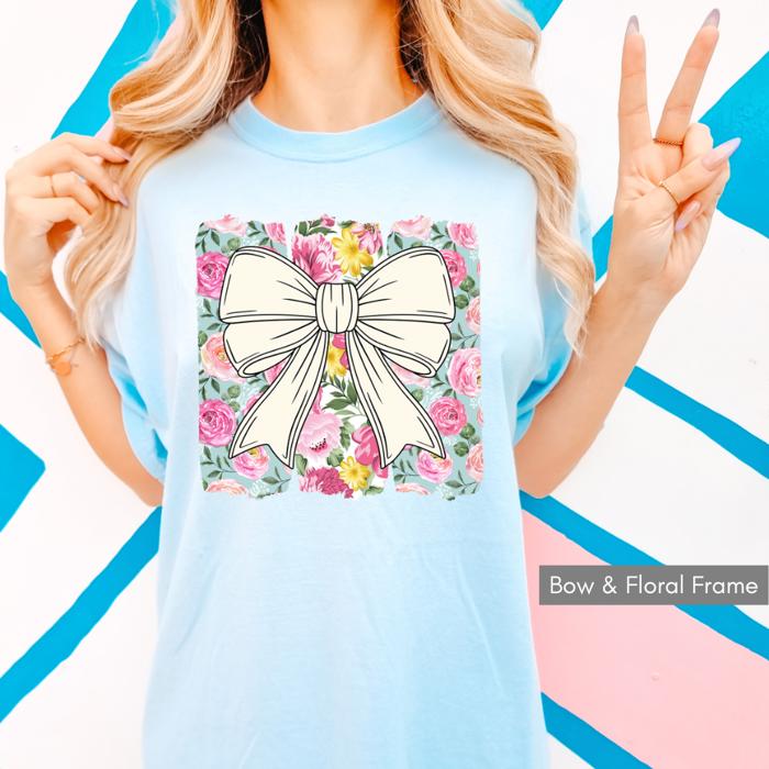 Spring & Summer Graphic Tees for Women, Floral, Peach, and Bow Comfort Colors Shirts, Garden and Sunshine Inspired T-Shirt, Trendy Bright & Cheerful Designs