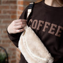  Coffee Brown Sweatshirt for Women, Minimalist Coffee Lover Gift, Gildan Oversized Crewneck, Brown Aesthetic Sweatshirt