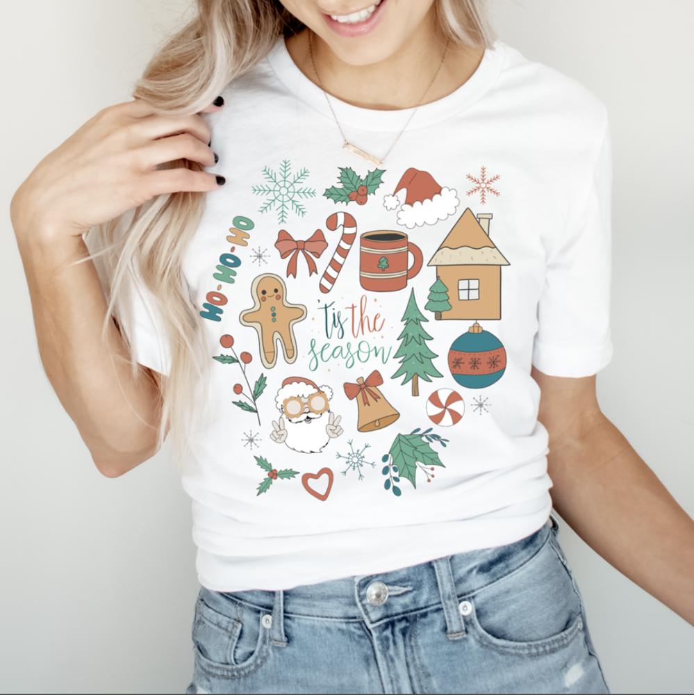 Holly Dolly Christmas Shirt, Bella Canvas Shirt, Christmas Doodles Graphic Tees, Vintage Howdy Christmas Shirts for Women, Classic Christmas