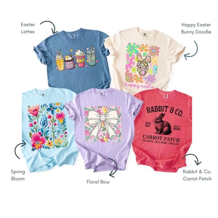 Easter Graphic Tee, Choose Your Design, Bunny Floral Bow Coffee Shirt, Spring Tshirt Women, Easter Sunday Outfit