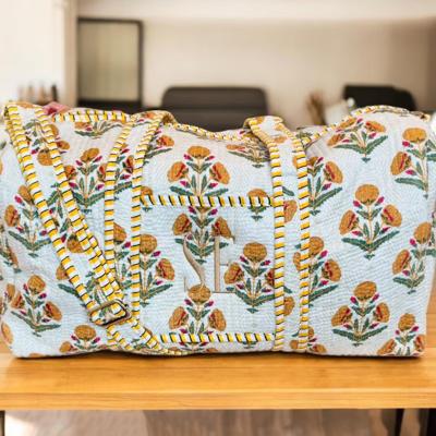 Embroidered Quilted Tote Bag, Monogrammed Duffle Bag Floral, Bridesmaid Gift, Bridal Party Bag, Overnight Bag with Zipper, Gift for Her