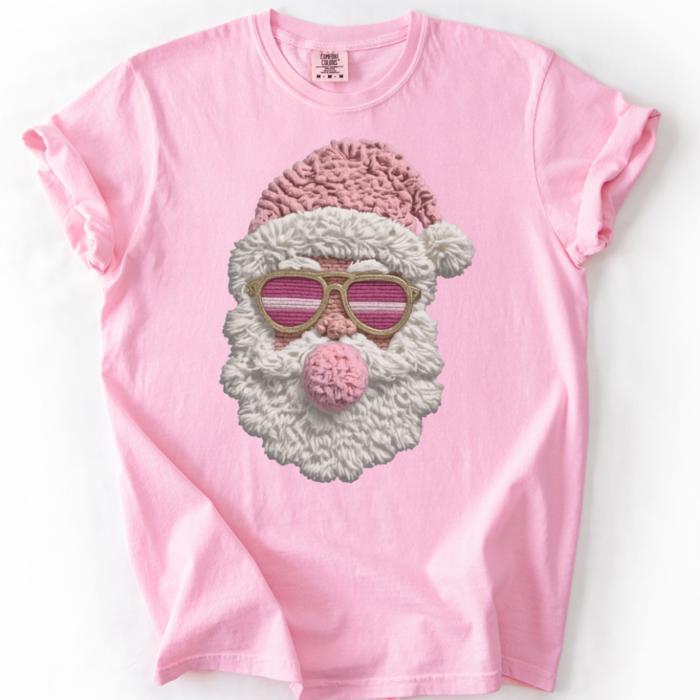 Fluffy Santa Face Comfort Colors Tee, Cute Christmas Shirt for Women, Trendy Retro Santa T-Shirt