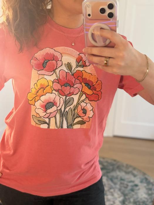 Floral Bouquet Faux Texture Shirt, Vintage Poppy Flower Tee, Cottagecore Botanical Graphic Tee, Retro Flower Garden Shirt, Feminine Nature Gift