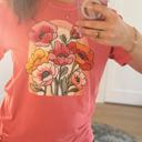  Floral Bouquet Faux Texture Shirt, Vintage Poppy Flower Tee, Cottagecore Botanical Graphic Tee, Retro Flower Garden Shirt, Feminine Nature Gift