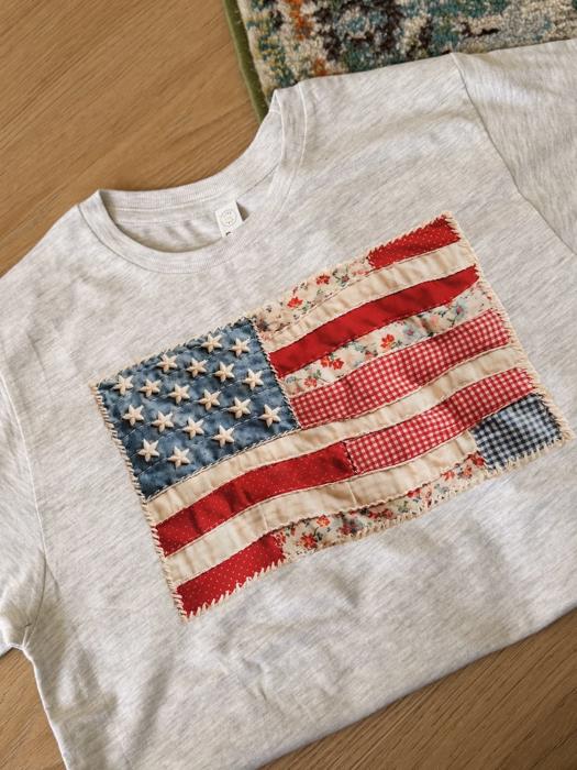 American Flag Faux Texture Patchwork Shirt, Vintage USA Flag Tee, Patriotic Cottagecore Quilt Style Shirt, Fourth of July Shirt, Rustic Americana Gift