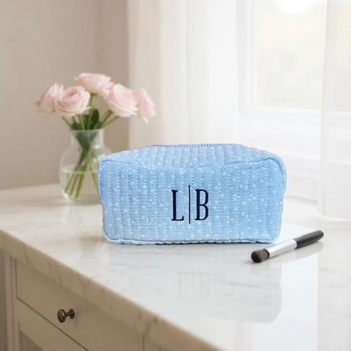 Personalized Block Pattern Floral Makeup Bag Embroidered Custom Gift Bridesmaid Gifts Quilted Toiletry Pouch Travel Cosmetic Case Gift