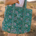  Embroidered Cotton Quilted Bag, Block Print Tote Bag for Women, Boho Travel Bag, Handmade Shoulder Purse, Large Floral Weekender, Bridesmaid