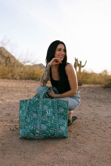 Embroidered Cotton Quilted Bag, Block Print Tote Bag for Women, Boho Travel Bag, Handmade Shoulder Purse, Large Floral Weekender, Bridesmaid