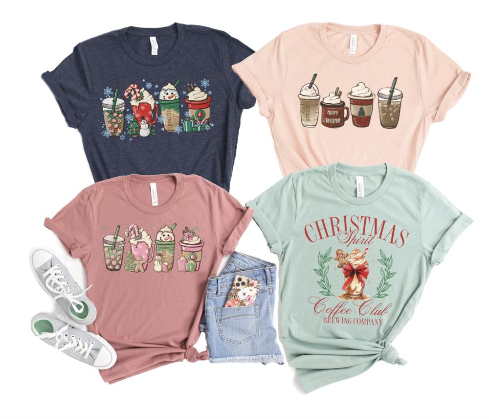 Peppermint Lattes Christmas Shirt, Bella Canvas Shirt, Pink Peppermint Lattes Graphic Tees, Neutral Lattes Christmas Shirts for Women