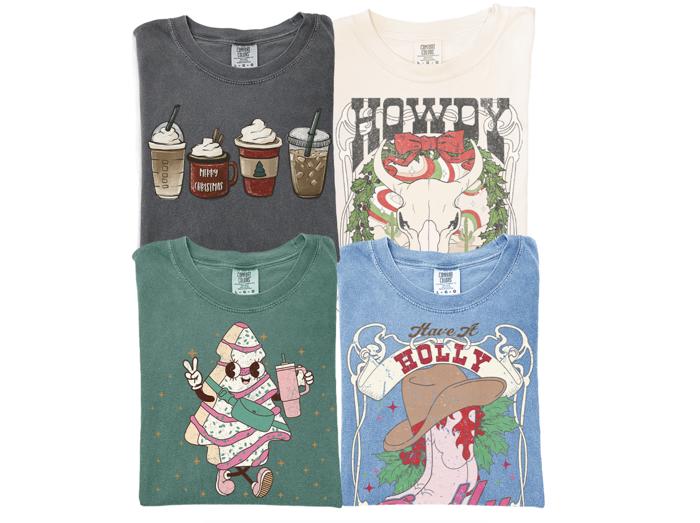 Neutral Lattes Christmas Shirt, Comfort Color Tees, Holly Dolly Christmas Graphic Tees, Debbie Christmas Trees Shirts for Women, Howdy Women's Holiday Shirt Coffee