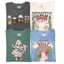  Neutral Lattes Christmas Shirt, Comfort Color Tees, Holly Dolly Christmas Graphic Tees, Debbie Christmas Trees Shirts for Women, Howdy Women's Holiday Shirt Coffee