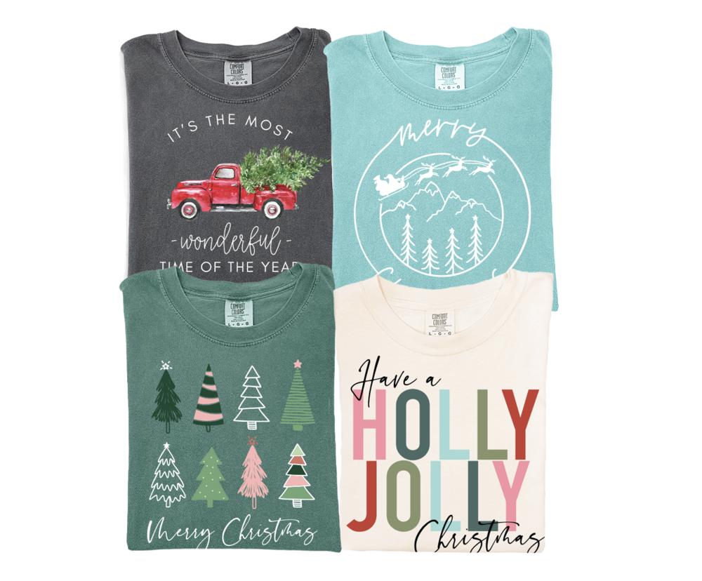 Most Wonderful Time of The Year Christmas Shirt, Comfort Color Tees, Merry Christmas Graphic Tees, Boho Christmas Trees Shirts for Women, Have a Holly Jolly Christmas Women's Holiday Shirt Coffee