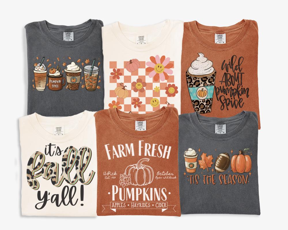 Pumpkin Spice Lattes Shirt, Fall Y'all Shirts for Women, Farm Fresh Pumpkins Shirt, Tis The Season Women's Graphic Tee, Wild About Pumpkins Fall Shirts, Thanksgiving Shirt