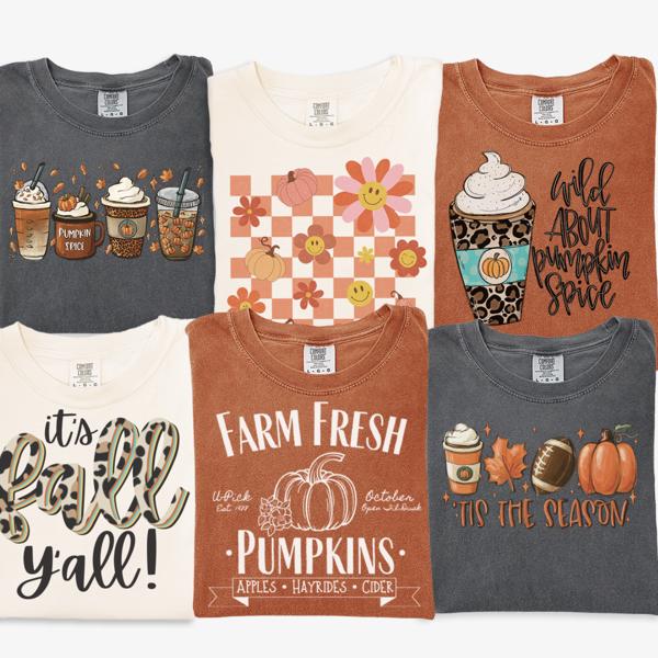 Pumpkin Spice Lattes Shirt, Fall Y'all Shirts for Women, Farm Fresh Pumpkins Shirt, Tis The Season Women's Graphic Tee, Wild About Pumpkins Fall Shirts, Thanksgiving Shirt