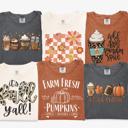  Pumpkin Spice Lattes Shirt, Fall Y'all Shirts for Women, Farm Fresh Pumpkins Shirt, Tis The Season Women's Graphic Tee, Wild About Pumpkins Fall Shirts, Thanksgiving Shirt