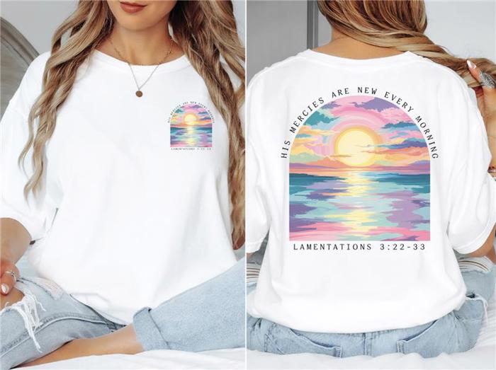 His Mercies Are New Every Morning, Christian Every Day Comfort Colors Graphic Tee, Church Outfit For Women