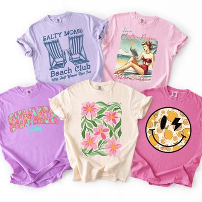 Summer Graphic Tees for Women Comfort Colors | Retro Beach Shirt, Floral Tee, Smiley Face, Summer Vibes, Salty Moms Club