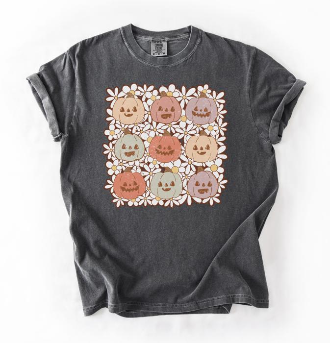 Pumpkins Pastel Floral Fall Comfort Colors Tee, Fall Graphic Shirt for Women, Autumn Aesthetic Tee, Soft Boho Pumpkin Shirt, Cozy Seasonal Outfit