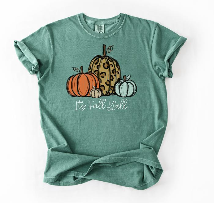 It’s Fall Y’all Leopard Pumpkin Comfort Colors Tee, Fall Graphic Shirt for Women, Autumn Western Tee, Country Cowgirl Pumpkin Shirt, Cozy Fall Outfit
